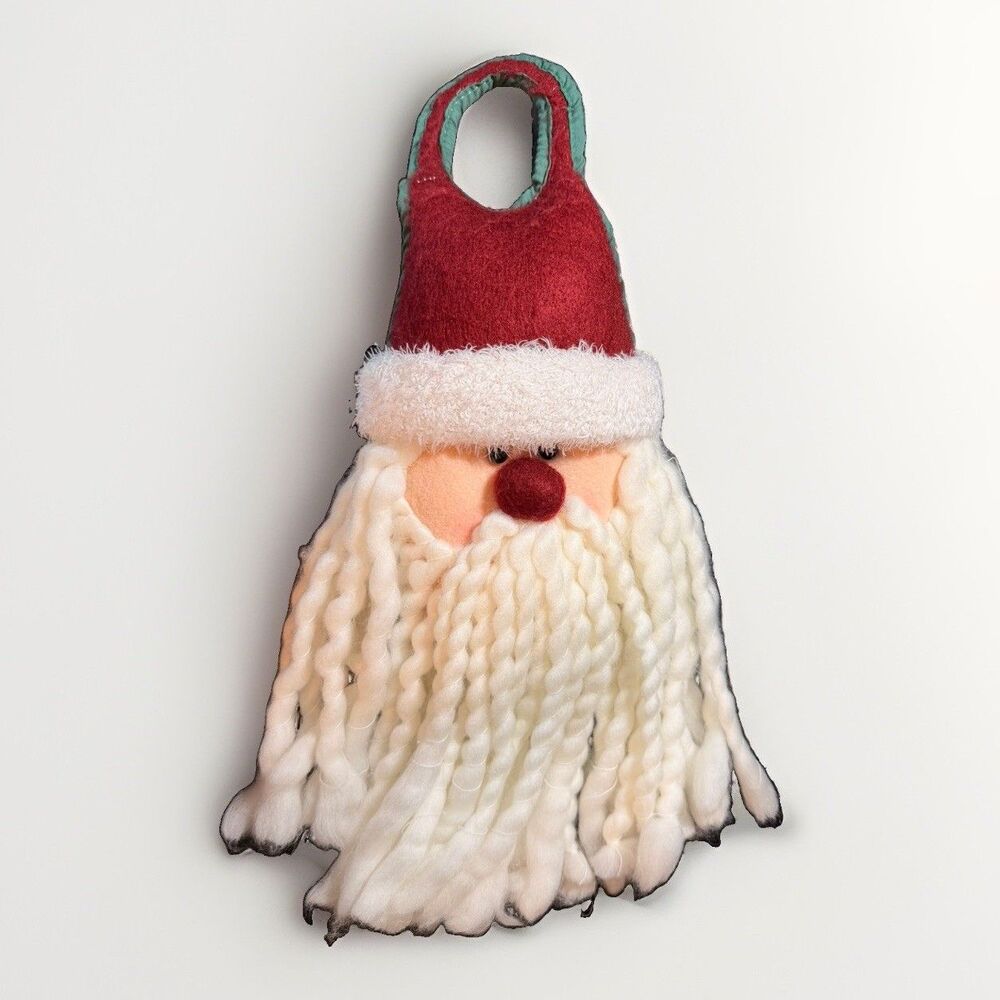Vintage Santa Door Hanger Face Stuffed Yarn Beard Head Christmas 2001
